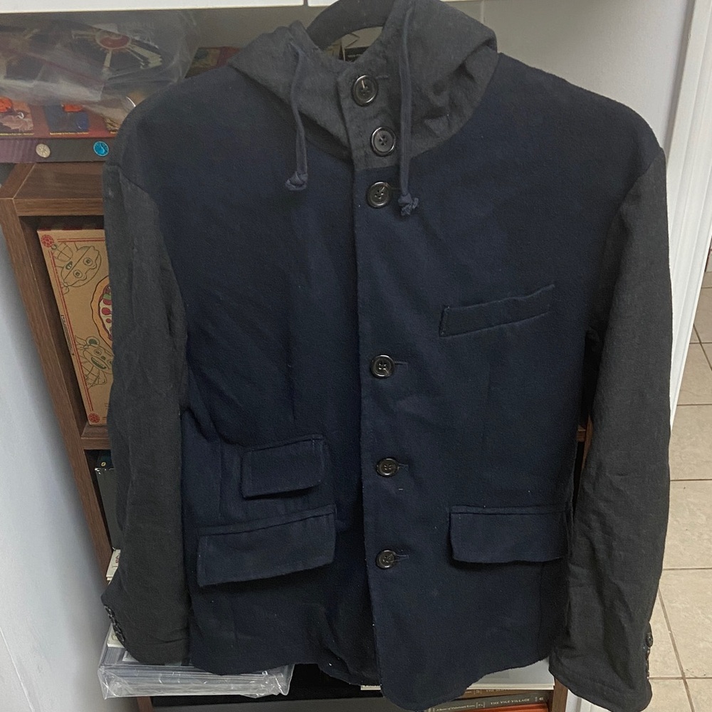 5cm Men's Black and Gray Hooded Jacket